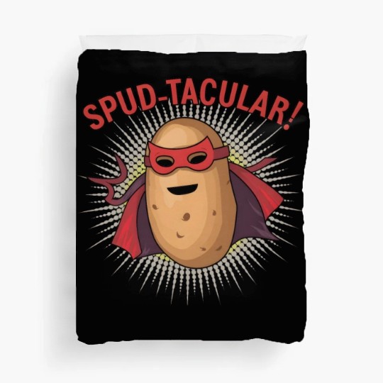 Superhero Potato Saying "Spud-tacular!" Design Art Duvet Covers