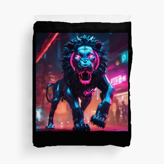 Ultra definição de lion biônico ambiente cyberpunk Duvet Covers