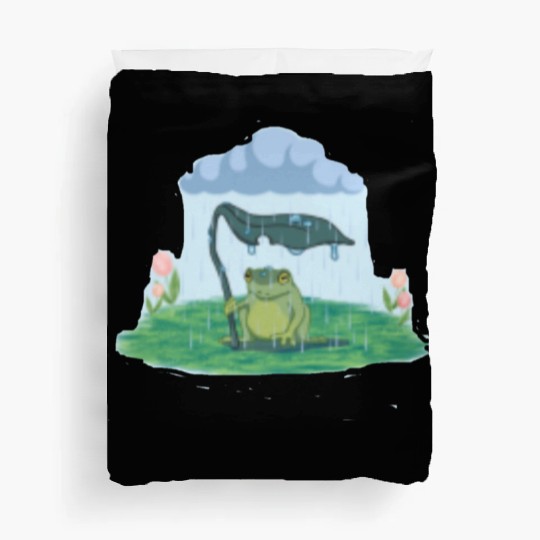 Frog on a rainy day Duvet Covers