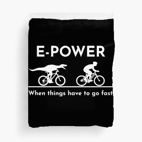 Velociraptor chasing e-biker Duvet Covers