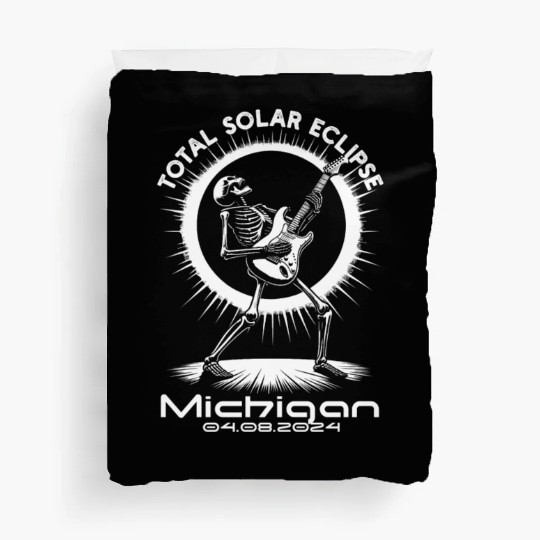 Total Solar Eclipse 4.8.24 MI Skeleton E Guitar Duvet Covers