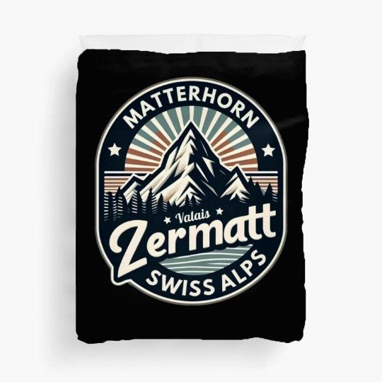 Retro Zermatt swiss skiing holiday in valais Duvet Covers