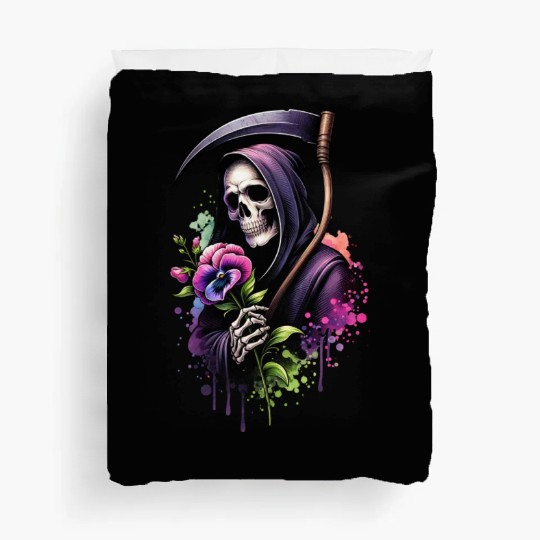 Grim Reaper Holding Sweet Pea flower Duvet Covers