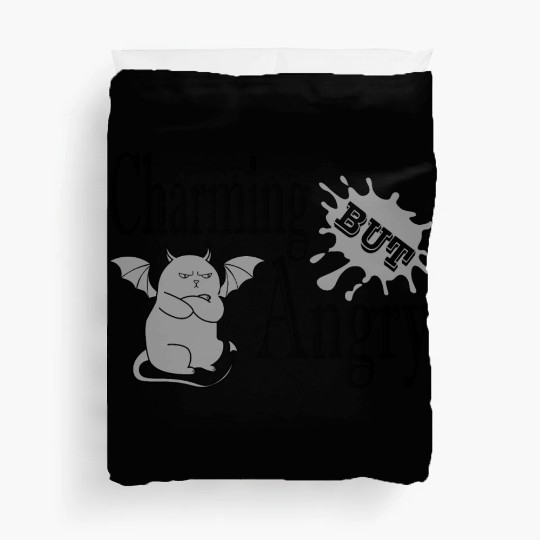 Charming but angry little devil cat funny quote Duvet Covers