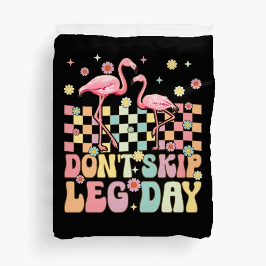 Funny Flamingo Flock Gym Workout Don't Skip Leg Da Duvet Covers