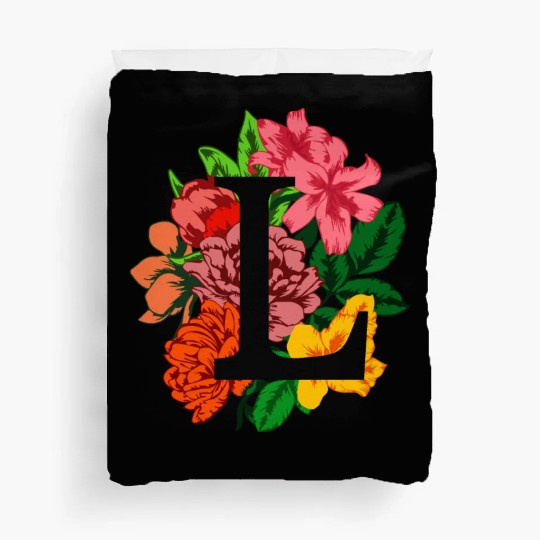 Capital letter L monogram with peony, lily flowers Duvet Covers