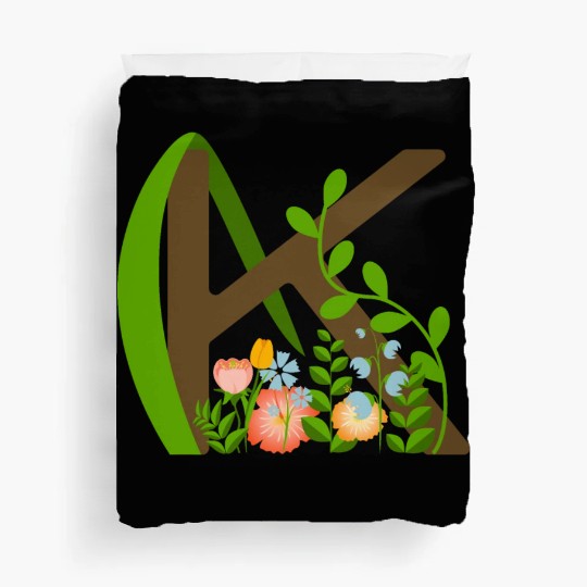 Capital letter K monogram and wildflowers Duvet Covers