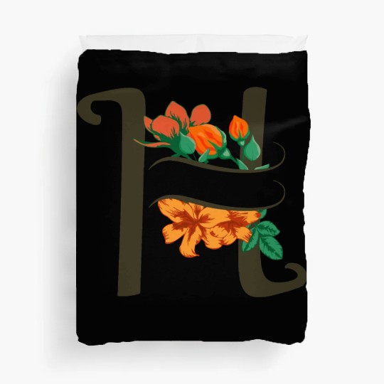 Capital letter H monogram with roses and lily Duvet Covers