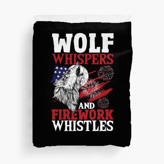 Howling Wolf White Stars Red Stripes American Duvet Covers