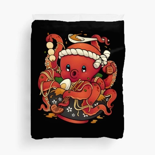 Cute Anime Octopus Eating Ramen Noodles Duvet Covers