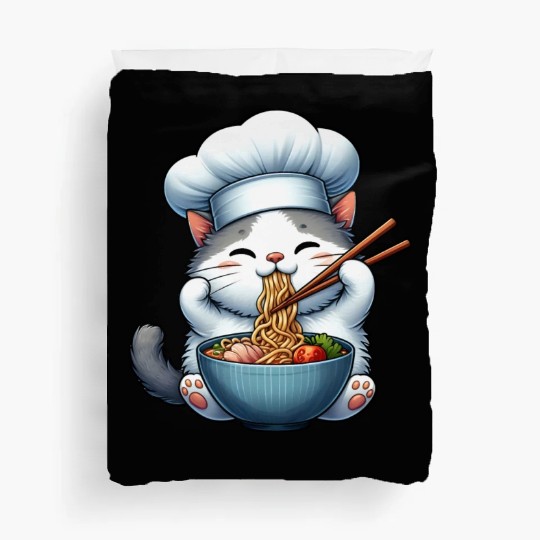 Kawaii Anime Whimsical Cat Japanese Ramen Noodles Duvet Covers