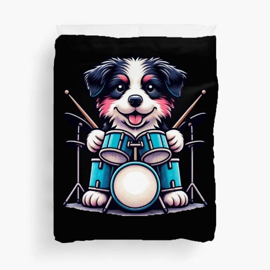 Cool Border Collie Drummer Puppy Design Duvet Covers
