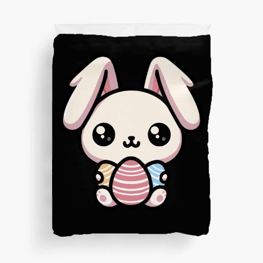 Cute Kawaii chibi Easter Bunny With Eggs Duvet Covers