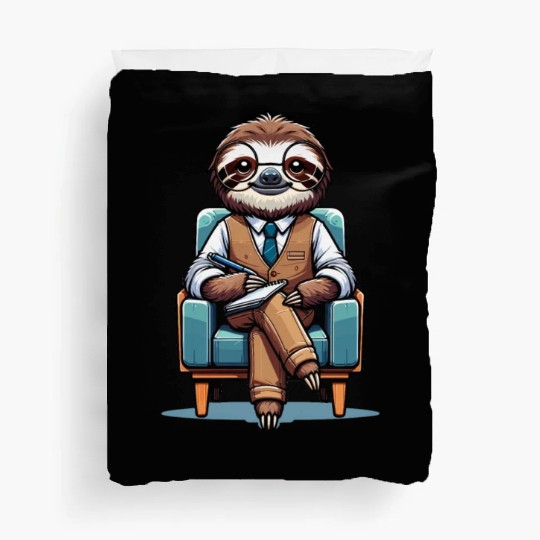 Cartoon Sloth as a Psychologist Duvet Covers
