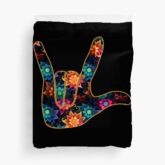 Floral I Love You Sign Language Fingerspelling Duvet Covers
