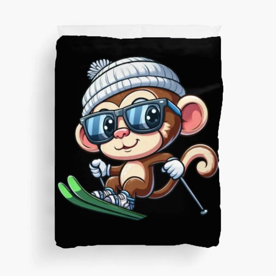 Monkey Chimpanzee Skier Skiing Duvet Covers