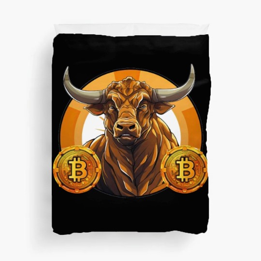 Retro Crypto Currency Bull Bitcoin Blockchain Duvet Covers