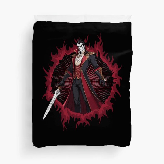 Vampire Lord With Halftone Background Duvet Covers