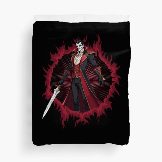 Vampire Lord With Halftone Background Duvet Covers