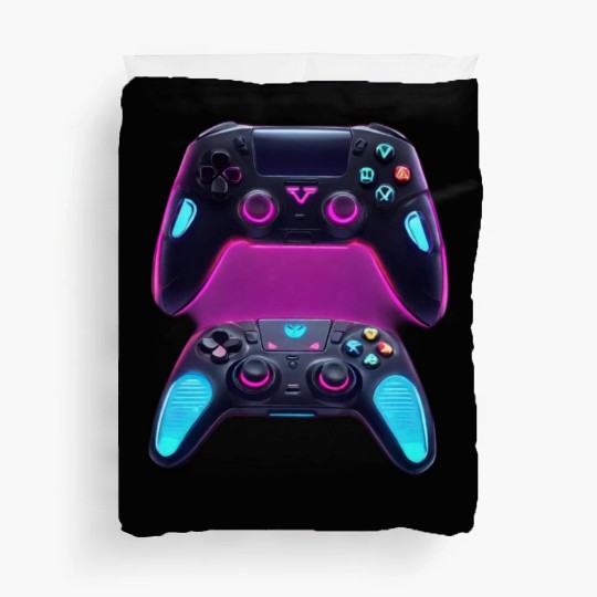 GlowTech Threads: Futuristic Gaming Controller Shi Duvet Covers