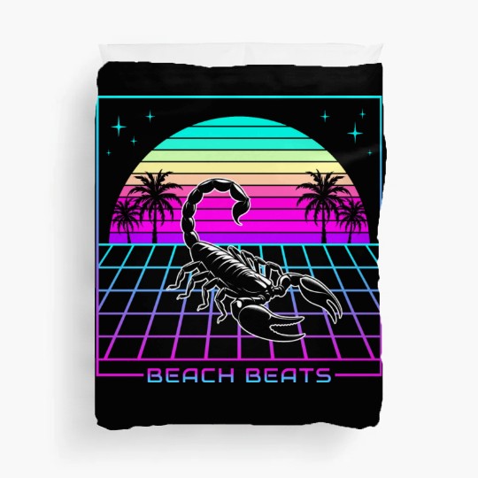 Beach Beats Retro Scorpion - Synthwave Sunset Duvet Covers