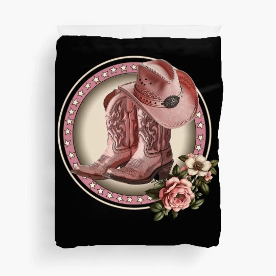 PINK COWGIRL BOOTS, PINK COWGIRL HAT RETRO WESTERN Duvet Covers