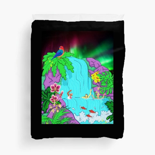 Northern Lights Waterfall Serenity with Swimmers Duvet Covers