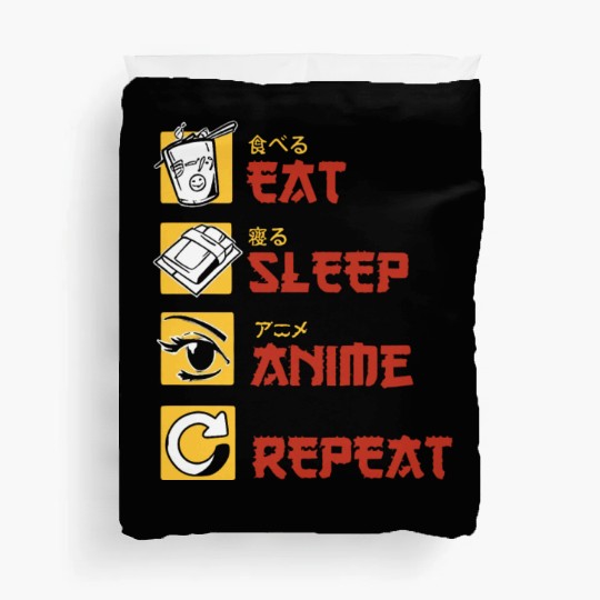 eat sleep anime repeat funny manga Duvet Covers