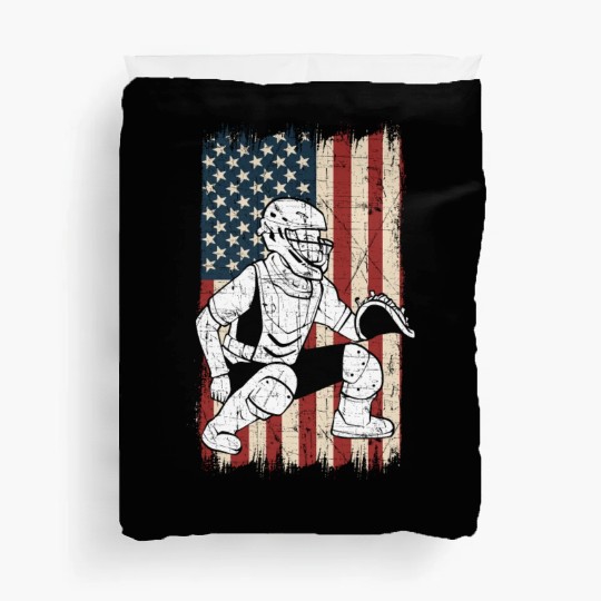 Baseball American Flag Patriotic Catcher 4th of Duvet Covers