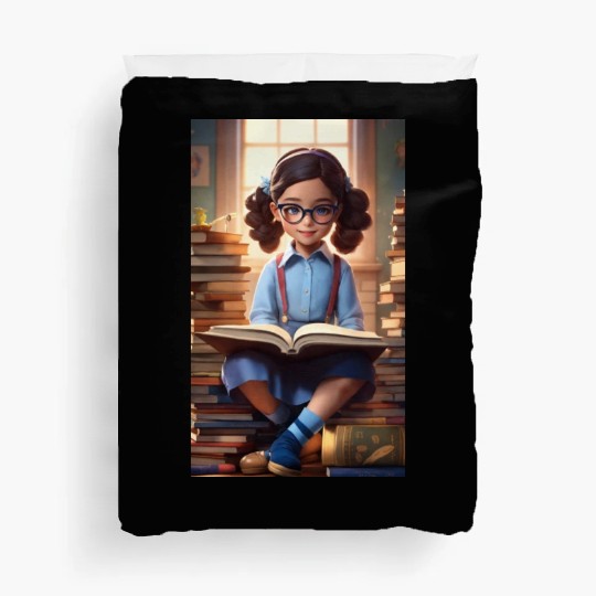 A sweet 5 year old girl wearing a light blue butto Duvet Covers