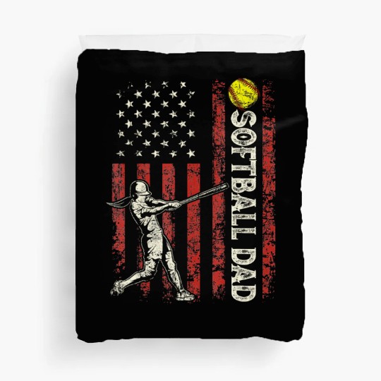 Softball Dad US Flag Gifts For Dad Men Patriotic Duvet Covers
