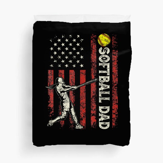 Softball Dad US Flag Gifts For Dad Men Patriotic Duvet Covers