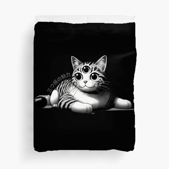 Three-Eyed Cat Enigma: A Mystical Japanese Marvel Duvet Covers