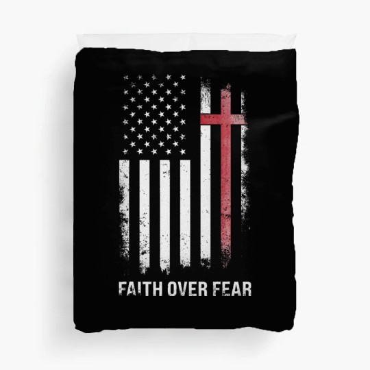 US USA Flag American Faith Over Fear Cross Duvet Covers