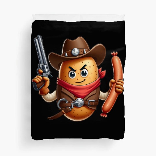 Cowboy potato with sausage gun Duvet Covers