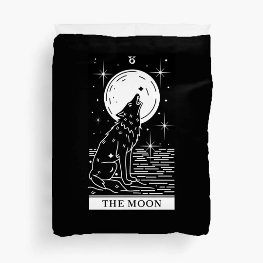 Tarot Card The Moon Wolf Howling Duvet Covers
