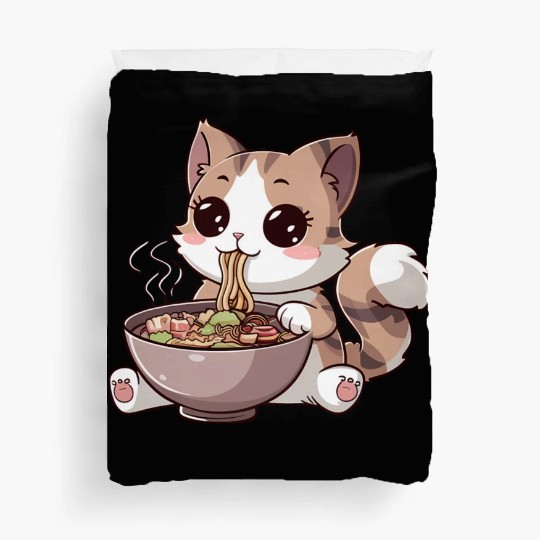 Kawaii Cat Eating Ramen Duvet Covers