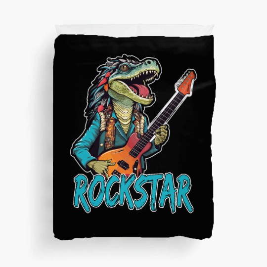 Rockstar Reptile Musician with Electric Guitar Duvet Covers