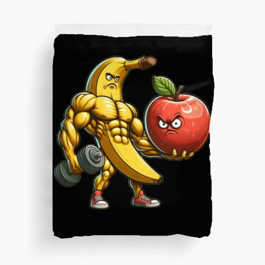 Muscular banana lifts huge apple Duvet Covers