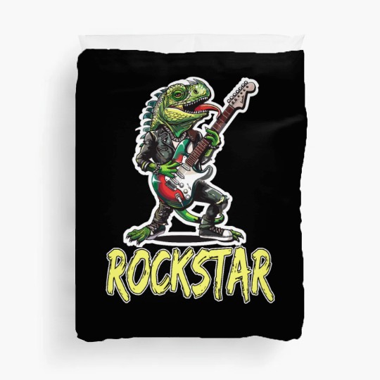 Rockstar Reptile Musician with Electric Guitar Duvet Covers