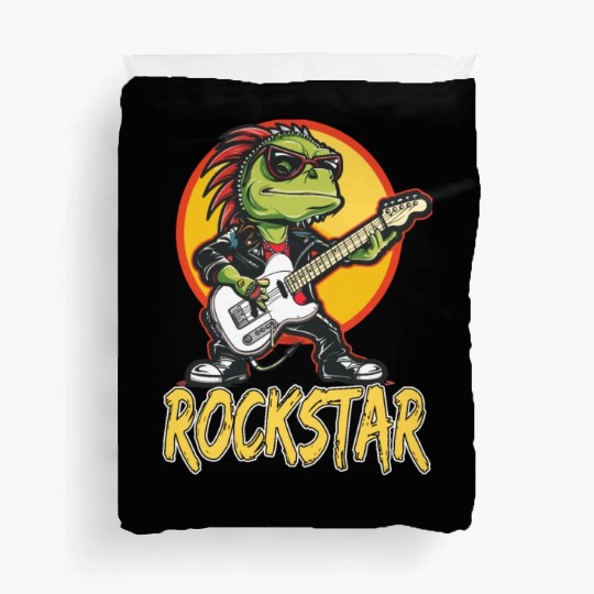 Rockstar Reptile Musician with Electric Guitar Duvet Covers