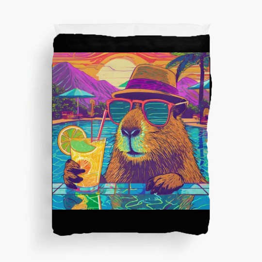 Capybara on vacation sipping on Lemonade Duvet Covers
