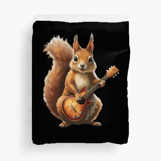 A squirrel plays the guitar - funny animal. Duvet Covers