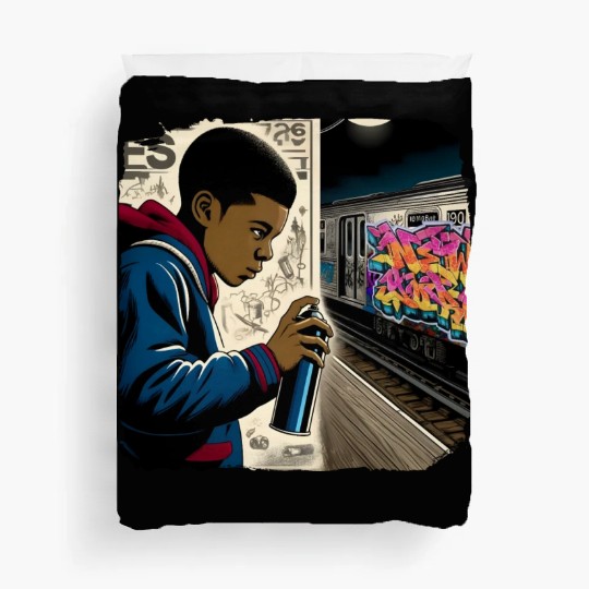 AI Teen in Underground Subway Layup -Masked Border Duvet Covers