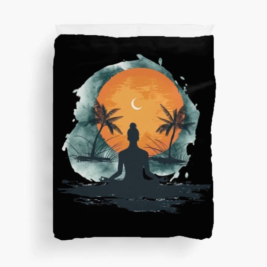 Tropical Sunset Meditation Silhouette Duvet Covers