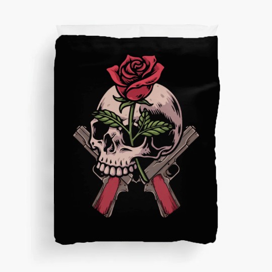 Skeleton Roses Guitar Skull Roses Guns Duvet Covers