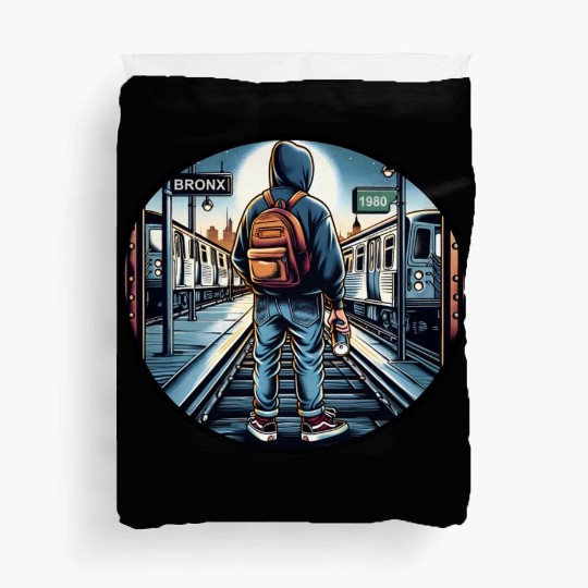 AI Teen in Outdoor Subway Yard - Circle Border Duvet Covers