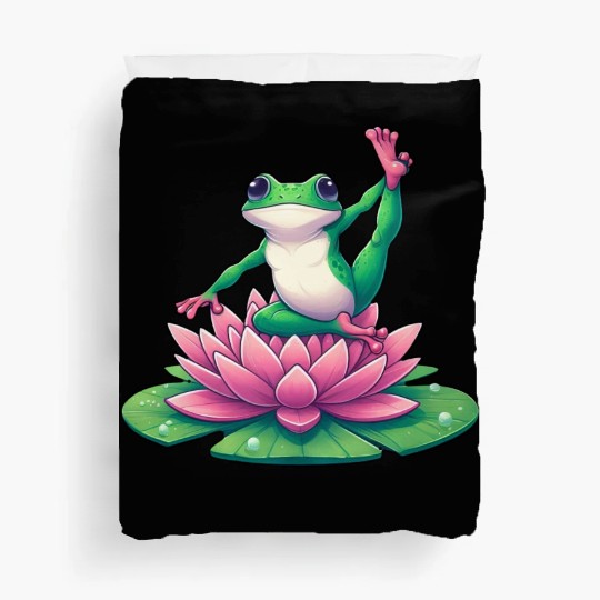 Frog Yoga Meditation on Water Lily Duvet Covers