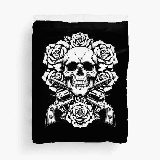 Skeleton Roses Guitar Roses Skull Guns Duvet Covers