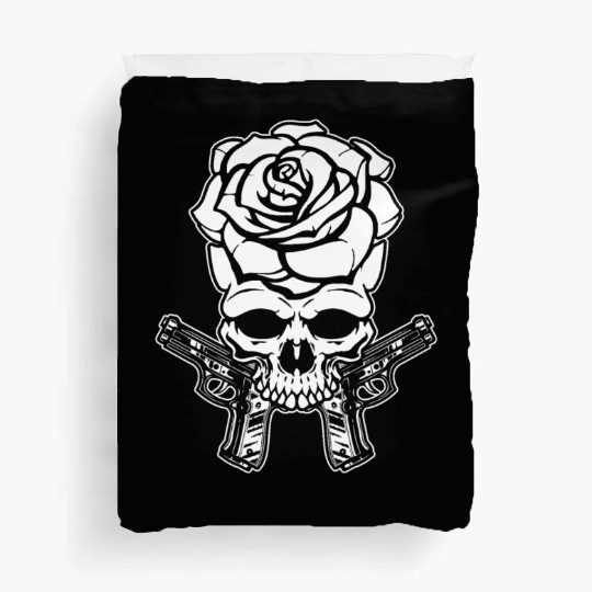 Skeleton Roses Guitar Roses Skull Guns Duvet Covers